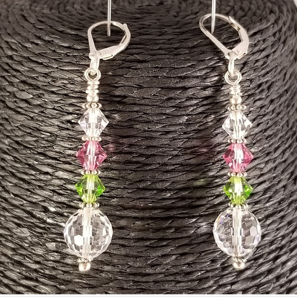 ***SOLD***Pink, Clear & Green Swarovski and Sterling Set - Picture 6 of 9